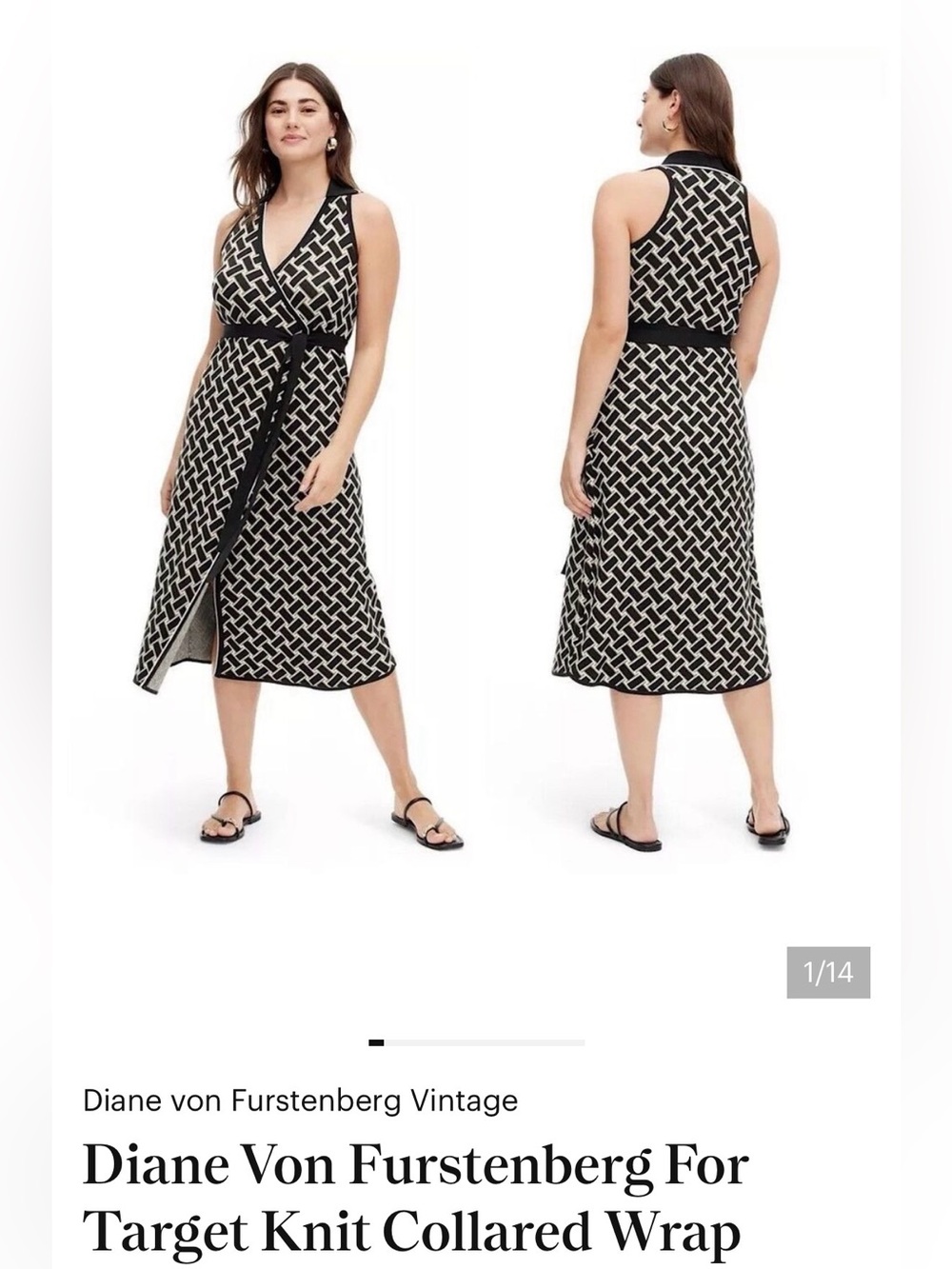 DVF For Target Black and Tan Sleeveless Knit Wrap Dress. Size XL.  NWT